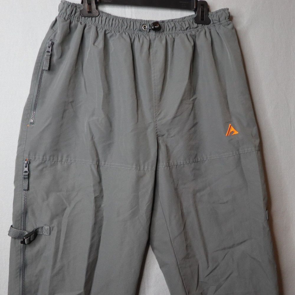 VTG Parachute Pants Men Large Gray Orange Vented Capri Active Gym Athletic Works